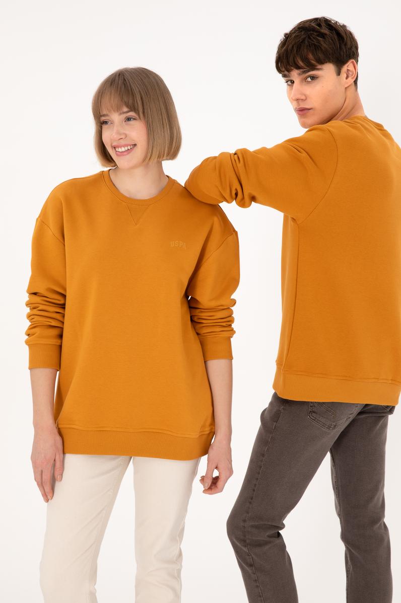 Erkek Bisiklet Yaka Hardal Basic Şardonlu Sweatshirt