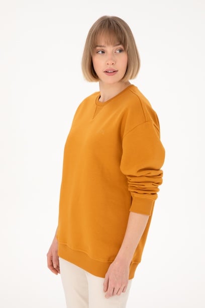 Erkek Bisiklet Yaka Hardal Basic Şardonlu Sweatshirt