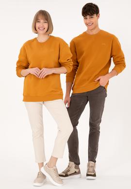 Erkek Bisiklet Yaka Hardal Basic Şardonlu Sweatshirt - 50295148133