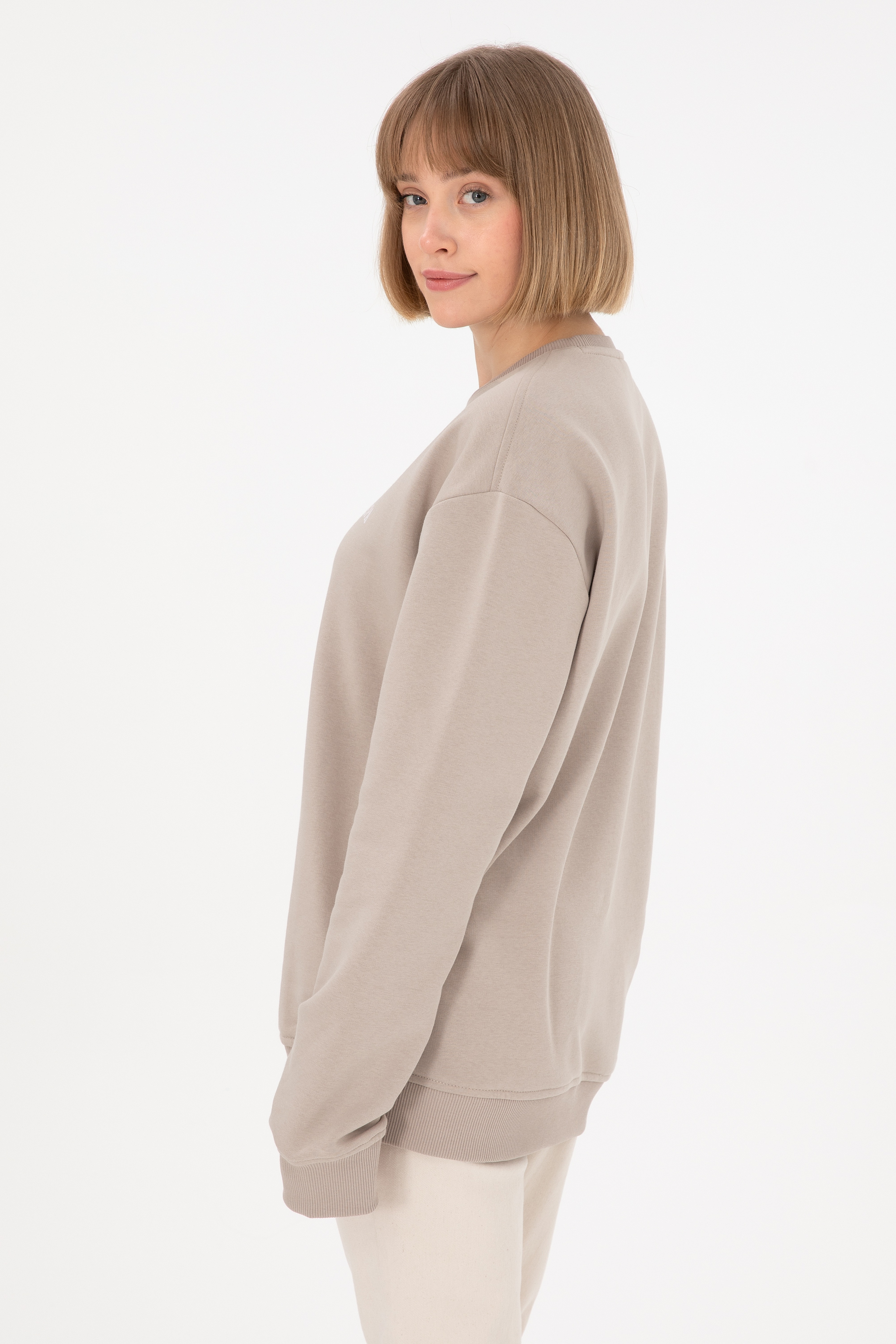 Erkek Bisiklet Yaka Taş Basic Şardonlu Sweatshirt - Image 4