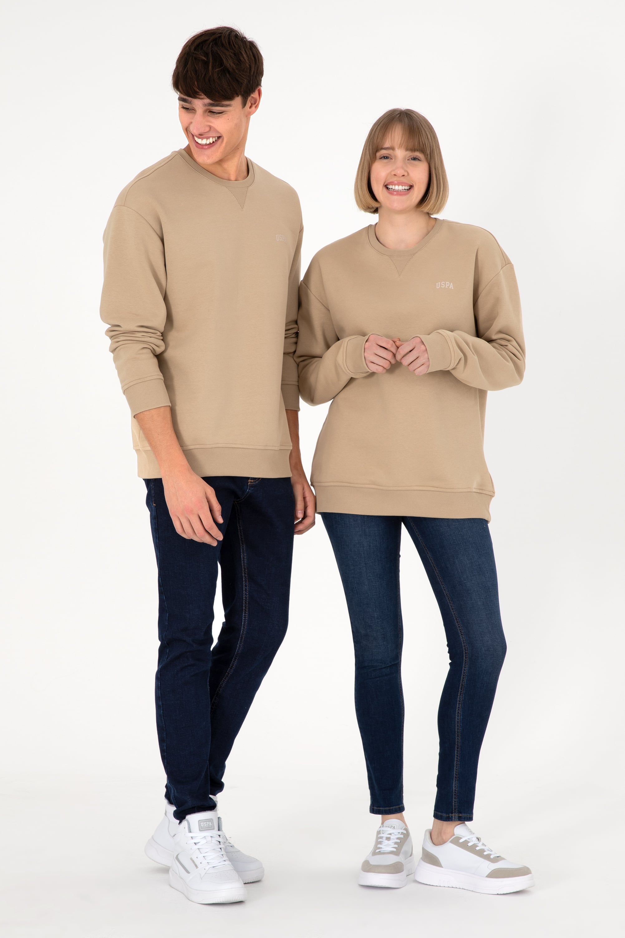 Erkek Bisiklet Yaka Kum Basic Şardonlu Sweatshirt - Image 2