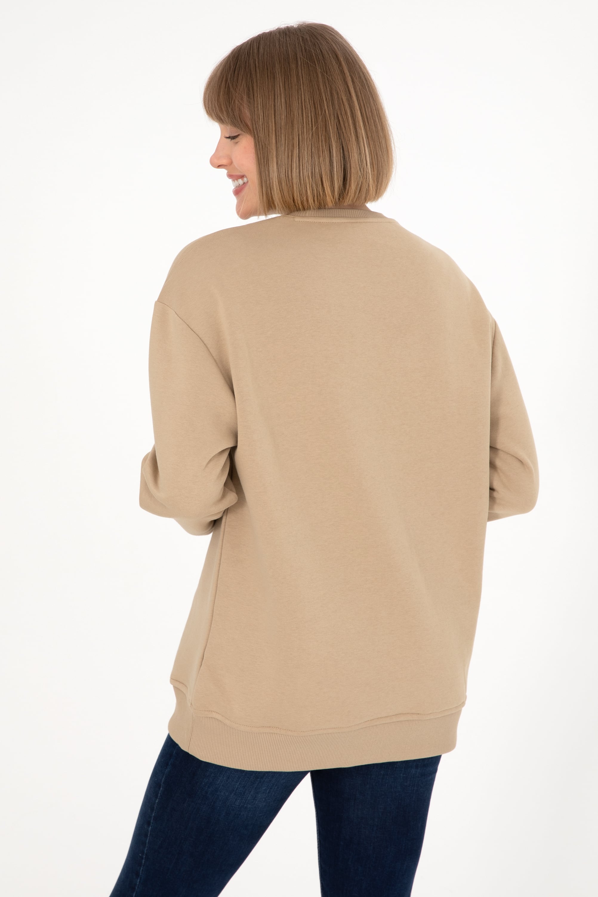 Erkek Bisiklet Yaka Kum Basic Şardonlu Sweatshirt