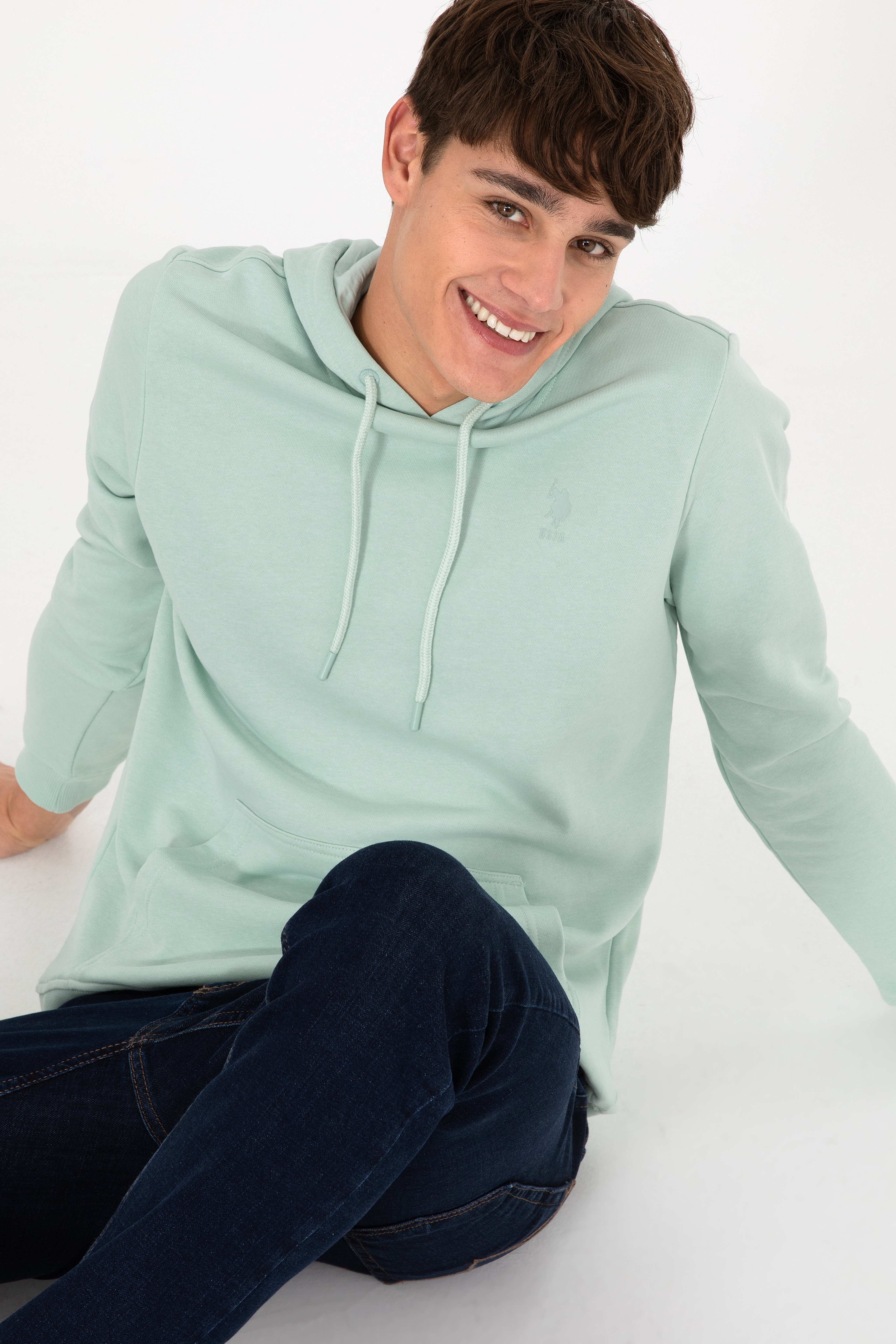 Erkek Su Yeşili Basic Sweatshirt