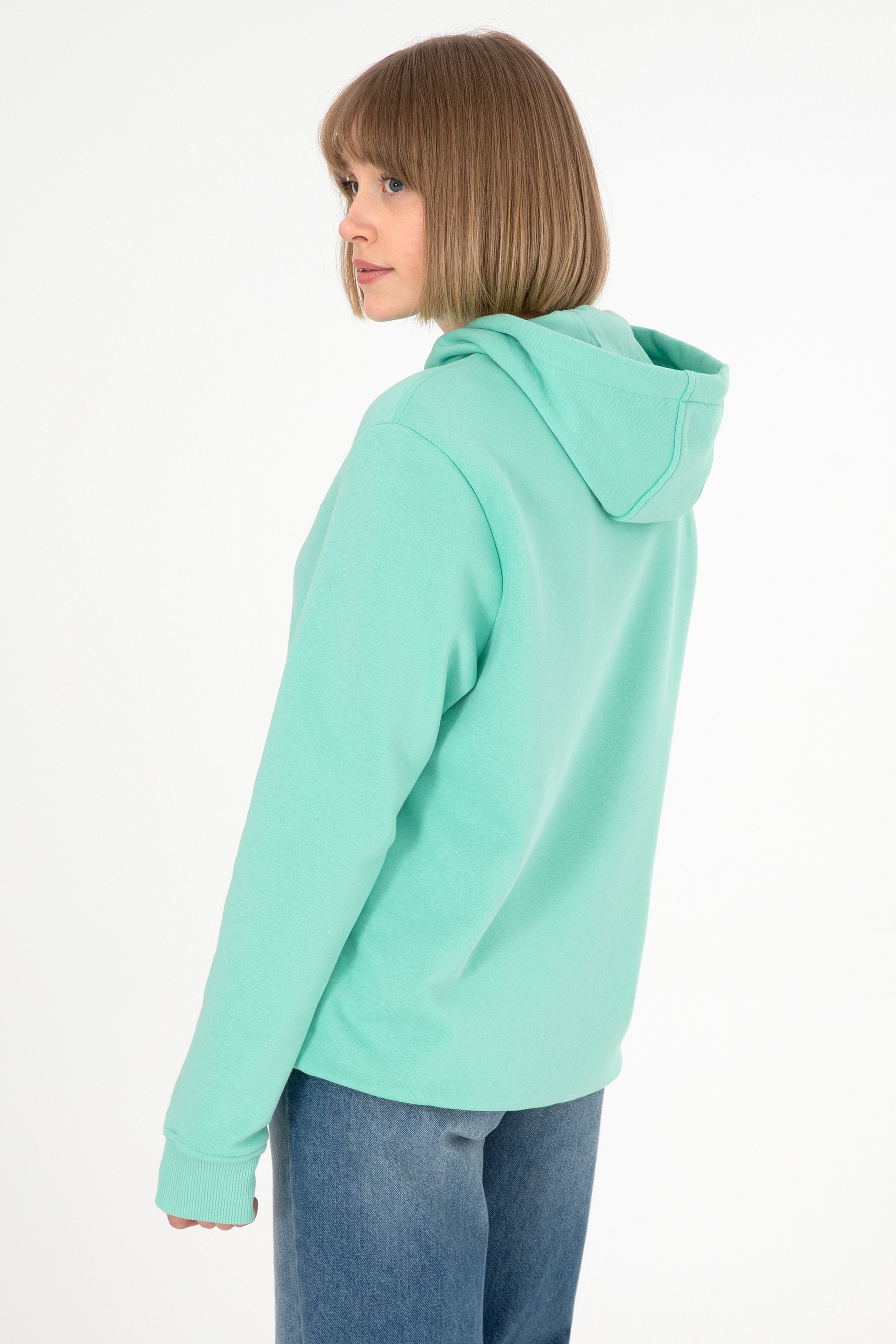 Erkek Kapüşonlu Mint Basic Şardonlu Sweatshirt