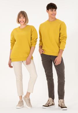 Erkek Bisiklet Yaka Sarı Basic Şardonlu Sweatshirt - 50295148193