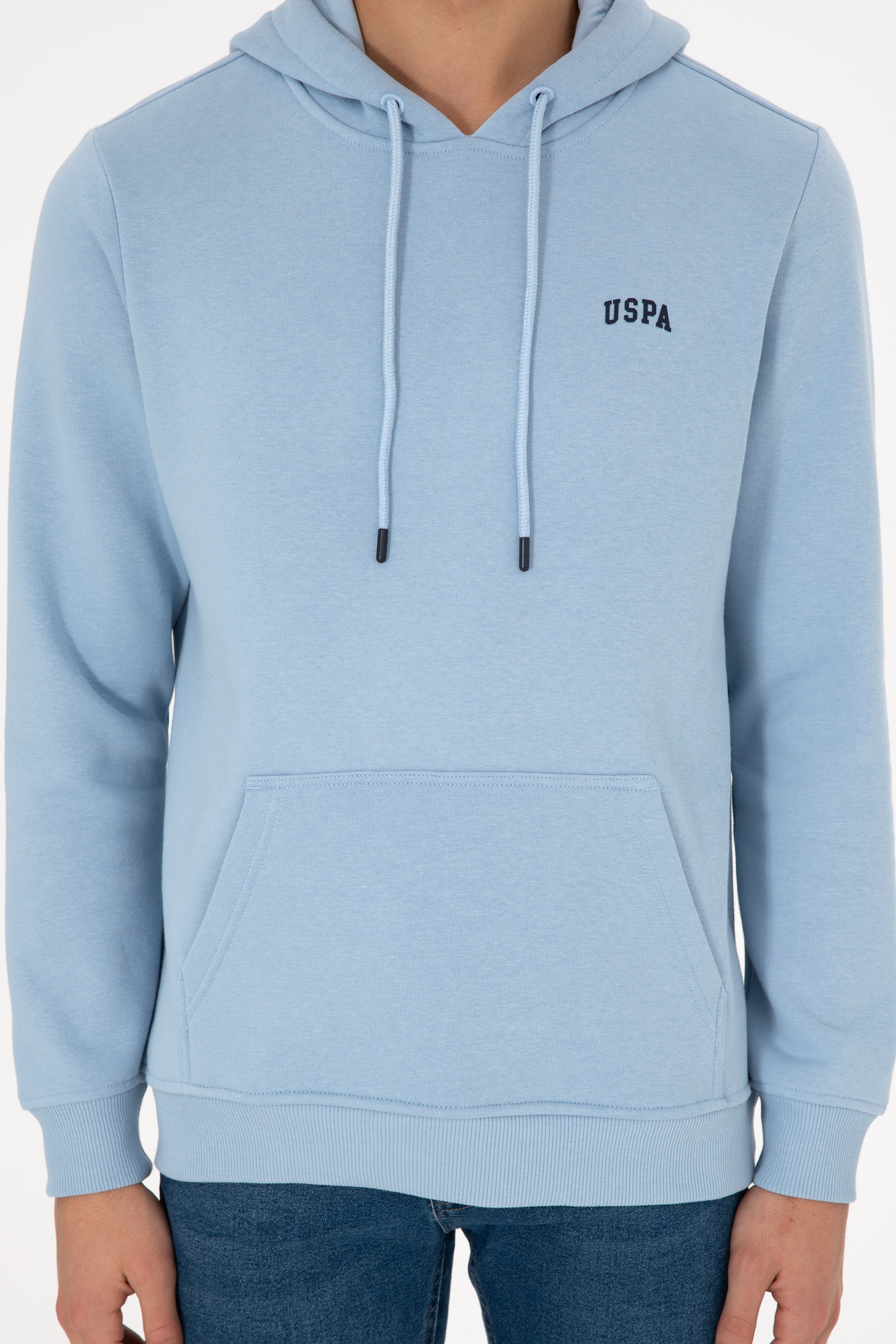 Erkek Kapüşonlu Açık Mavi Basic Şardonlu Sweatshirt