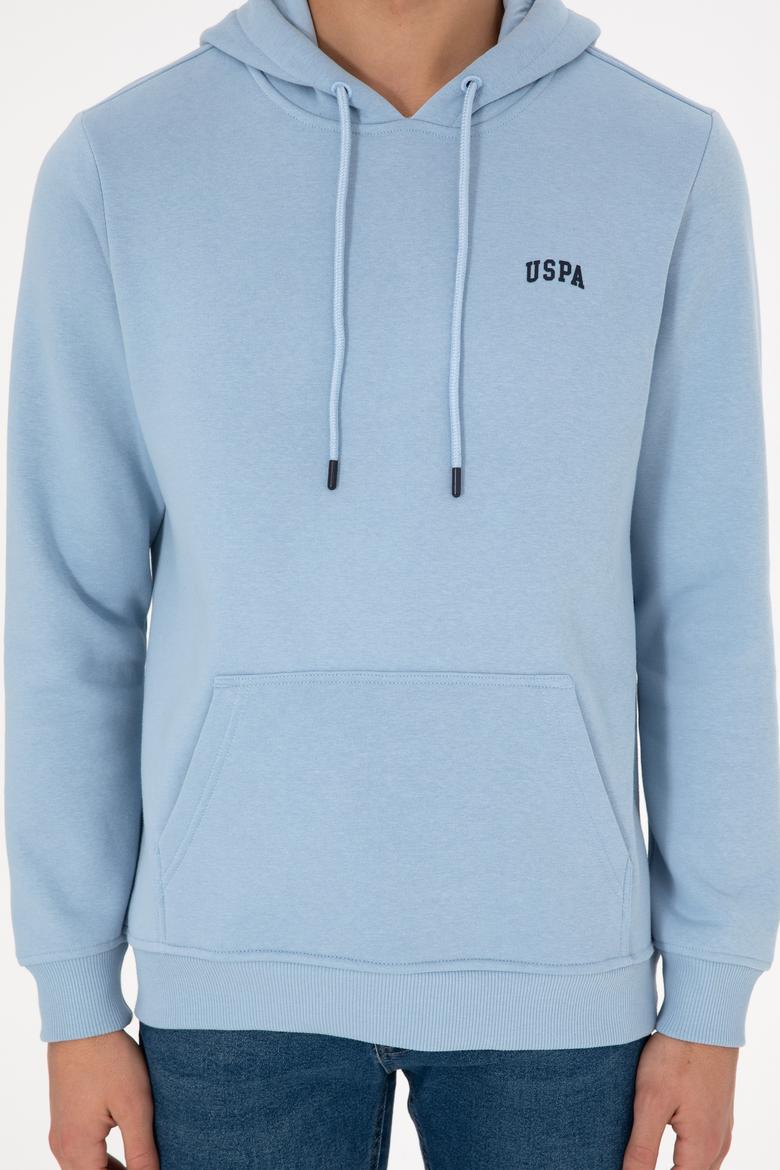 Erkek Kapüşonlu Açık Mavi Basic Şardonlu Sweatshirt - 50295176006