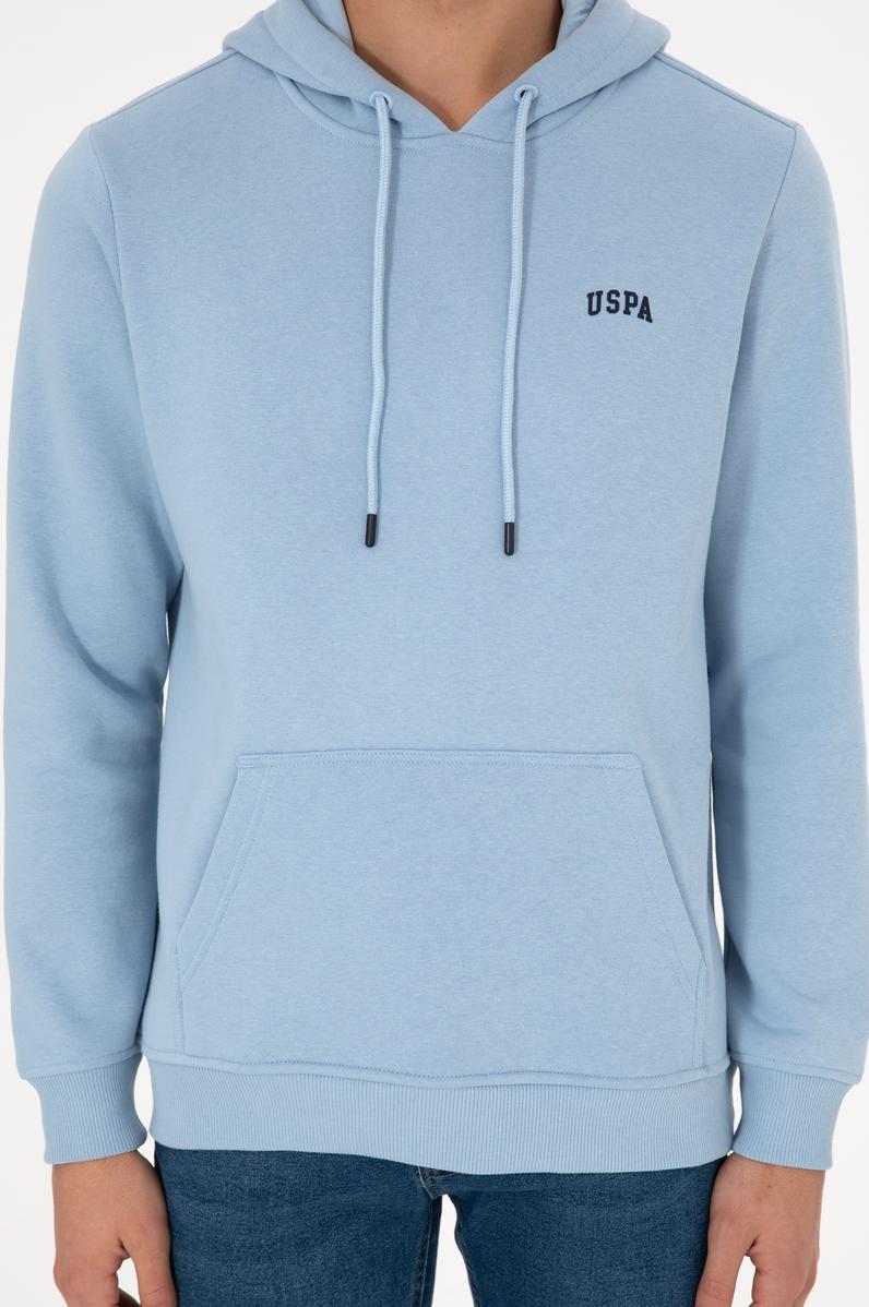 Erkek Kapüşonlu Açık Mavi Basic Şardonlu Sweatshirt