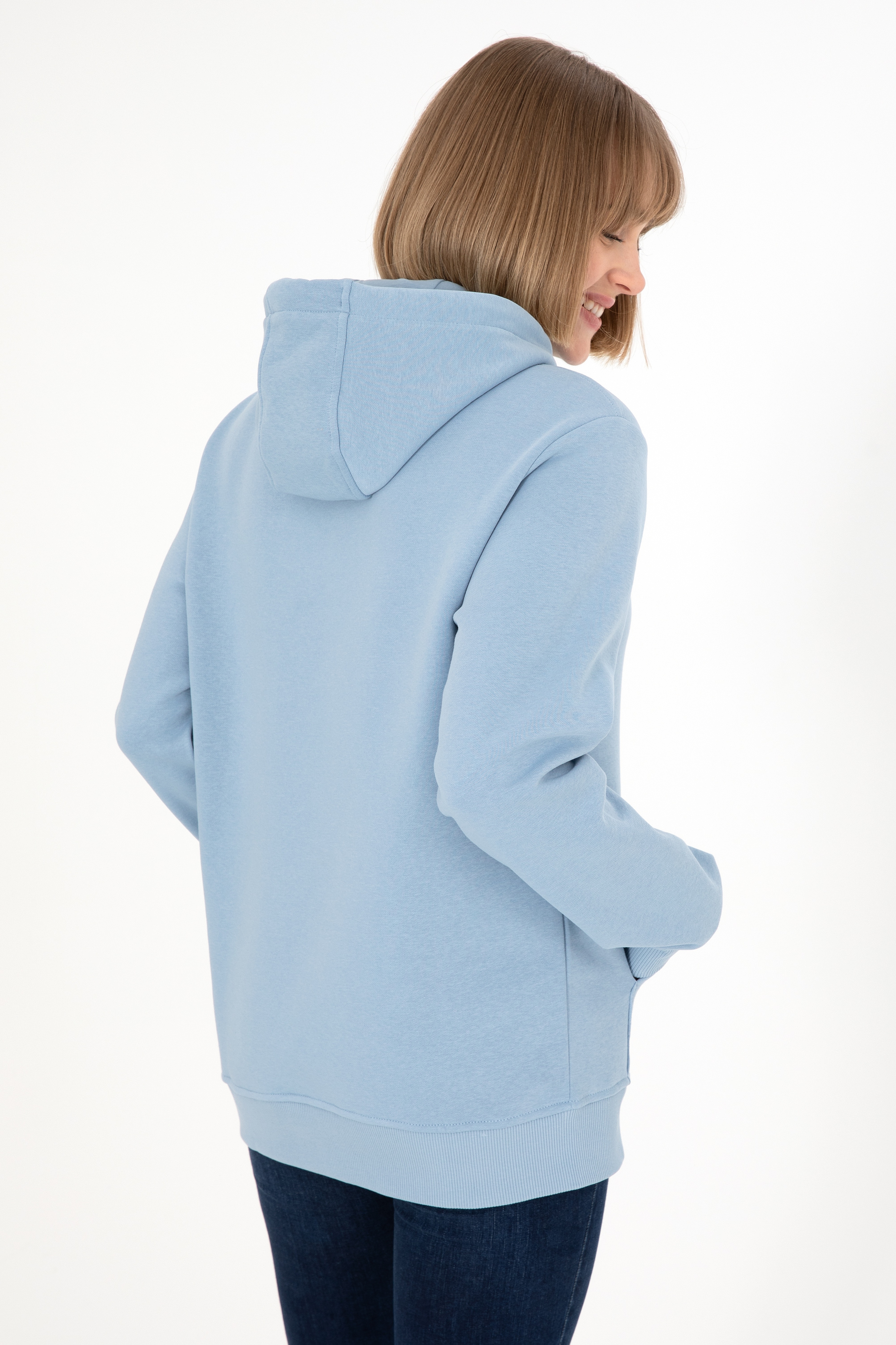 Erkek Kapüşonlu Açık Mavi Basic Şardonlu Sweatshirt