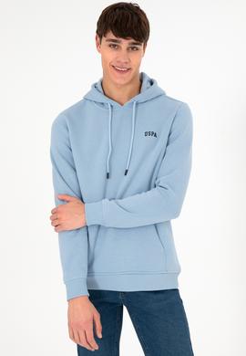 Erkek Kapüşonlu Açık Mavi Basic Şardonlu Sweatshirt - 50295176006