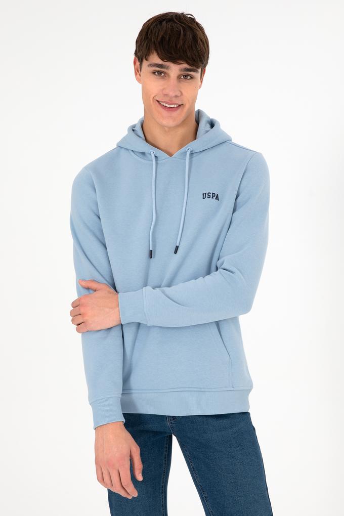 Erkek Kapüşonlu Açık Mavi Basic Şardonlu Sweatshirt