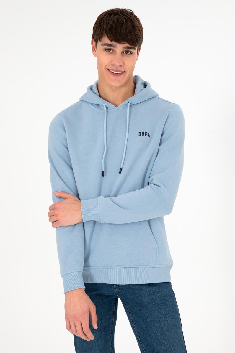 Erkek Kapüşonlu Açık Mavi Basic Şardonlu Sweatshirt