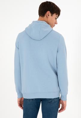 Erkek Kapüşonlu Açık Mavi Basic Şardonlu Sweatshirt - 50295176006