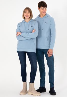 Erkek Kapüşonlu Açık Mavi Basic Şardonlu Sweatshirt - 50295176006