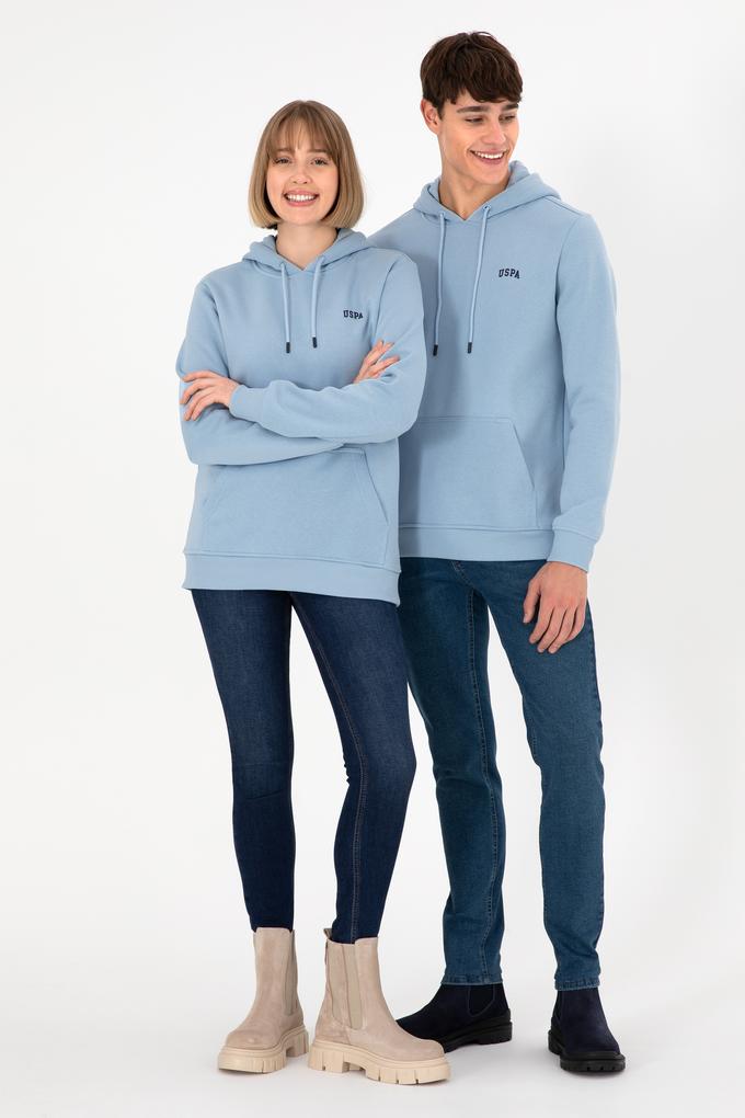 Erkek Kapüşonlu Açık Mavi Basic Şardonlu Sweatshirt