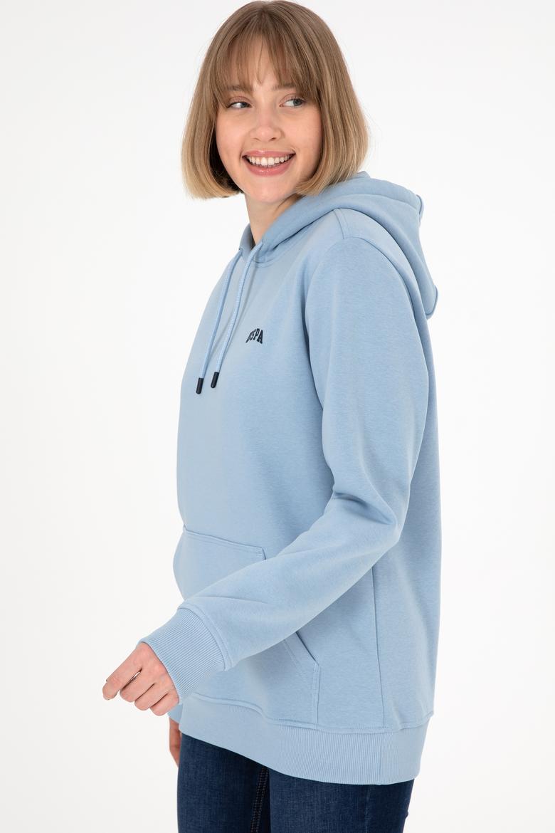 Erkek Kapüşonlu Açık Mavi Basic Şardonlu Sweatshirt - 50295176006