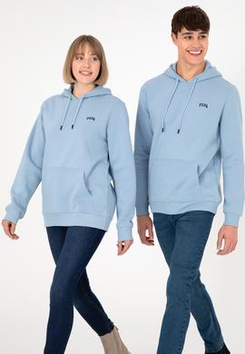 Erkek Kapüşonlu Açık Mavi Basic Şardonlu Sweatshirt - 50295176006