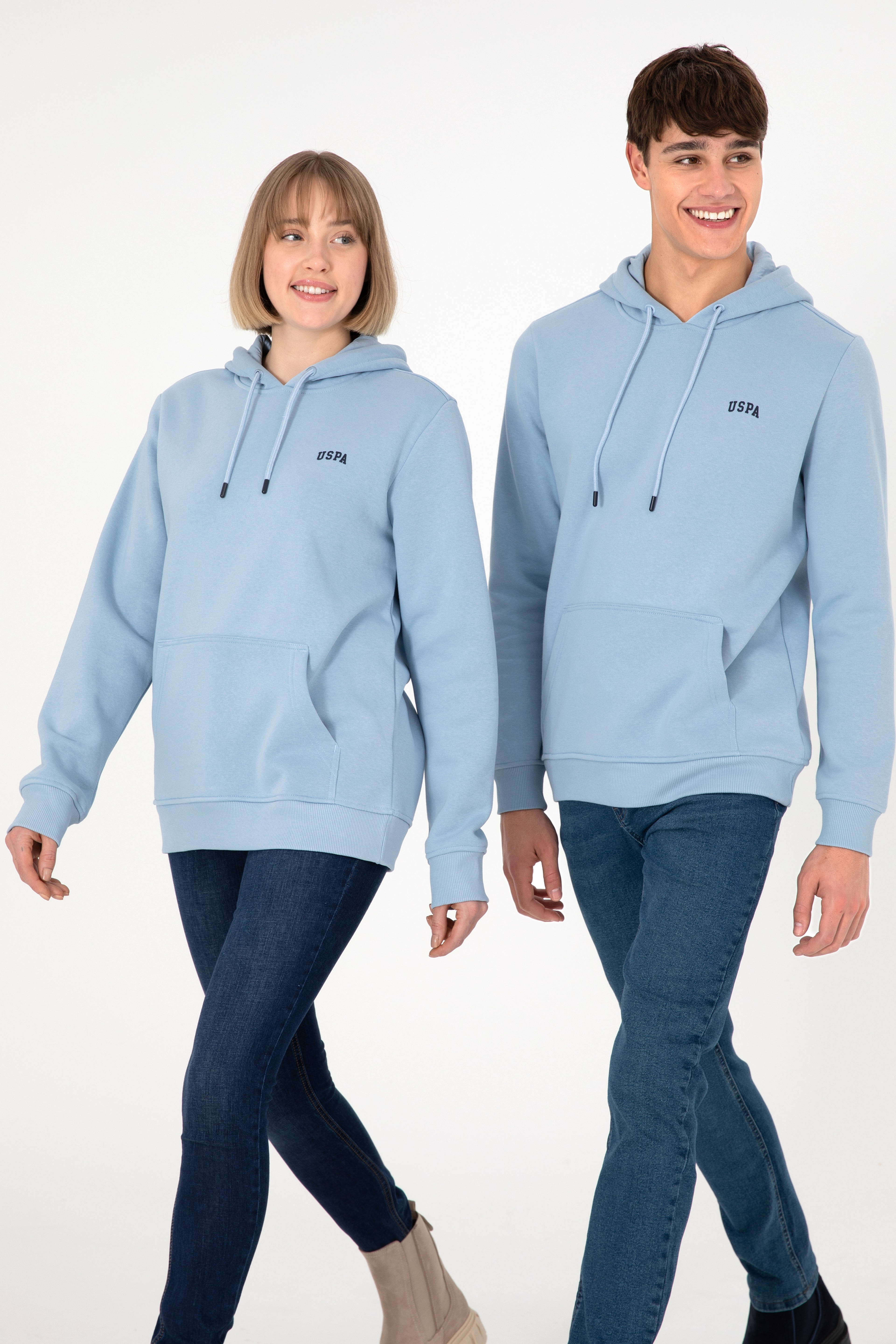Erkek Kapüşonlu Açık Mavi Basic Şardonlu Sweatshirt