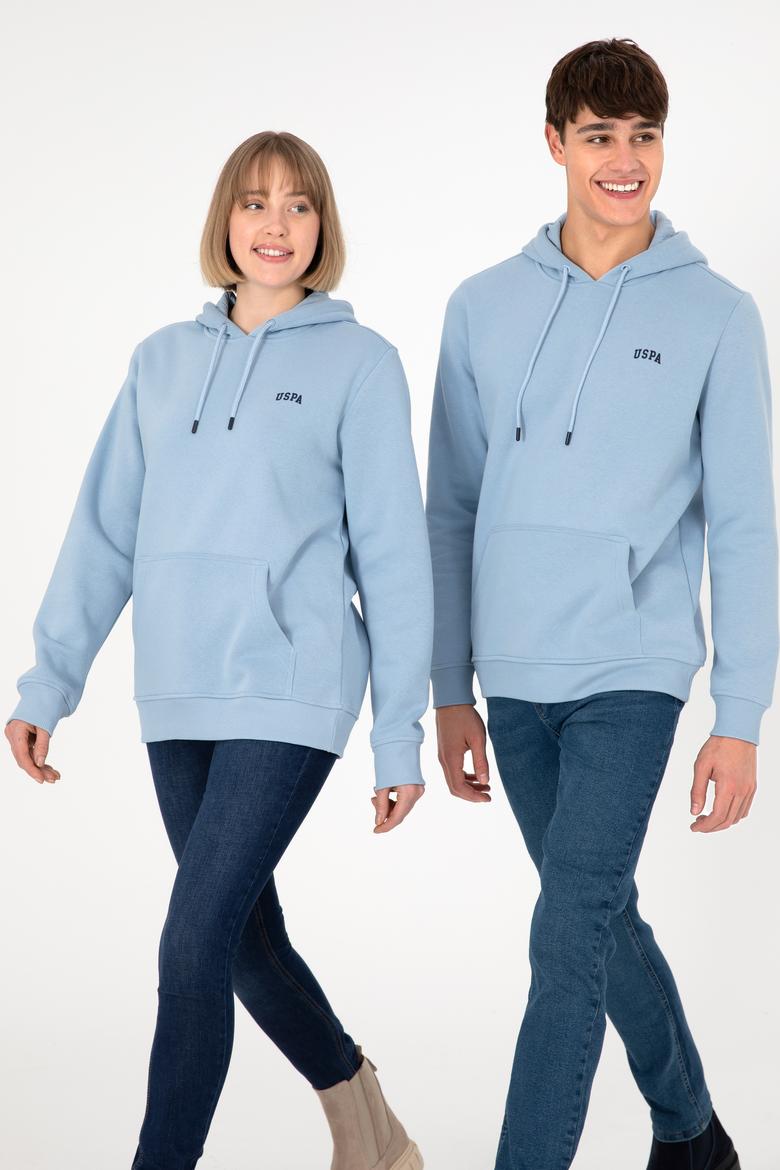 Erkek Kapüşonlu Açık Mavi Basic Şardonlu Sweatshirt - 50295176006