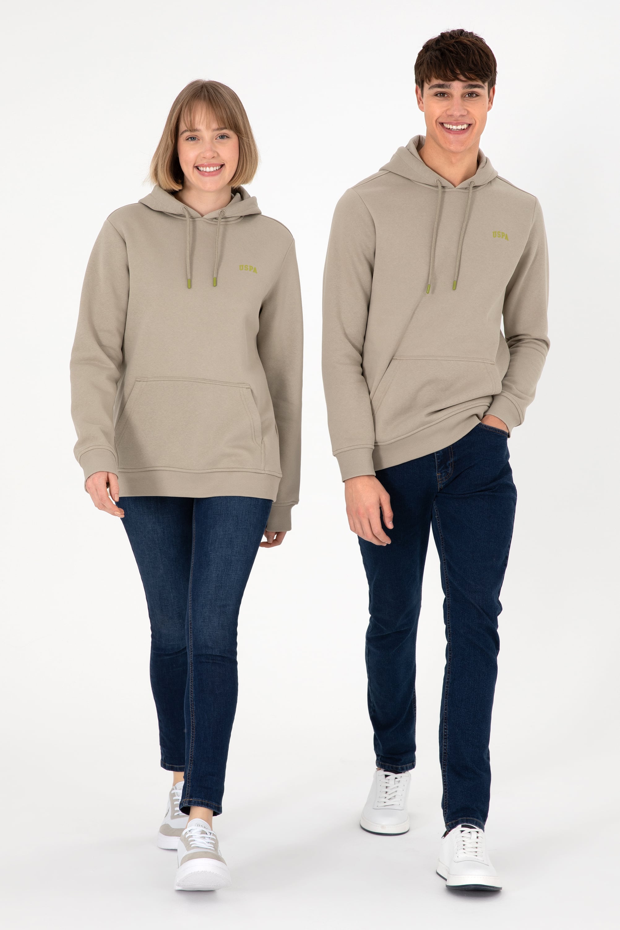 Erkek Kapüşonlu Açık Haki Basic Şardonlu Sweatshirt - Image 3