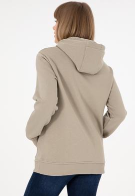 Erkek Kapüşonlu Açık Haki Basic Şardonlu Sweatshirt - 50295176181