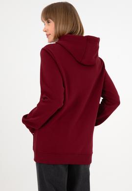 Erkek Kapüşonlu Bordo Basic Şardonlu Sweatshirt - 50295176019