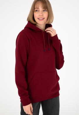 Erkek Kapüşonlu Bordo Basic Şardonlu Sweatshirt - 50295176019
