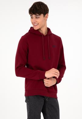 Erkek Kapüşonlu Bordo Basic Şardonlu Sweatshirt - 50295176019