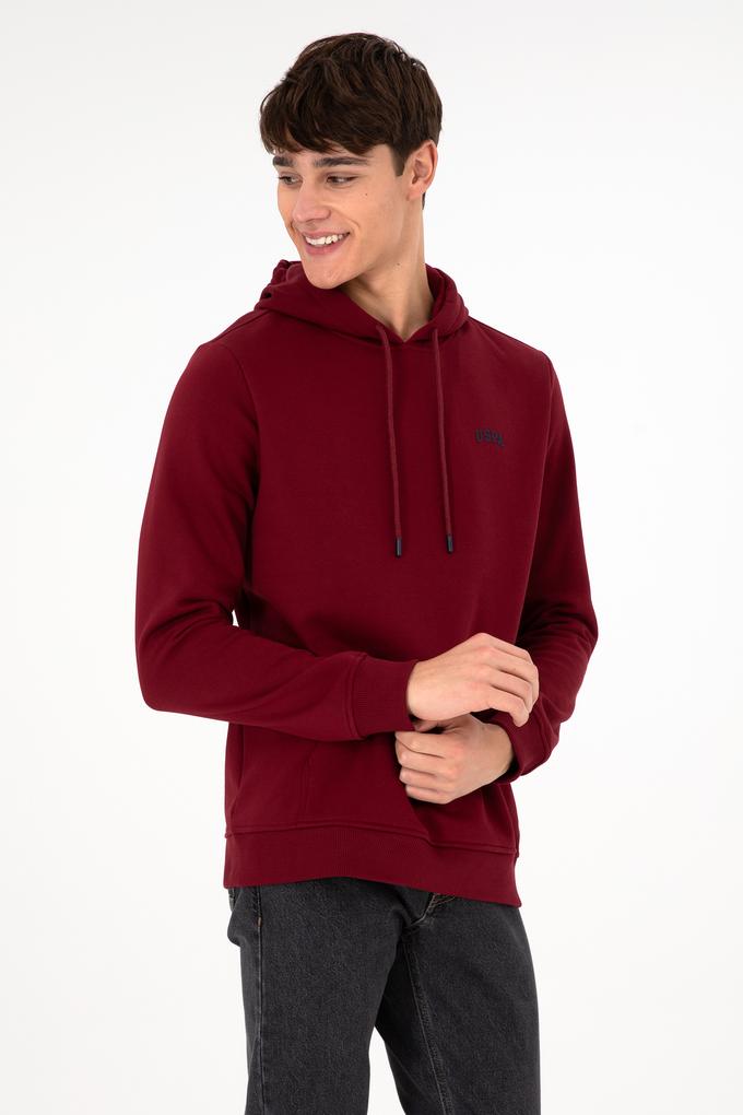 Erkek Kapüşonlu Bordo Basic Şardonlu Sweatshirt