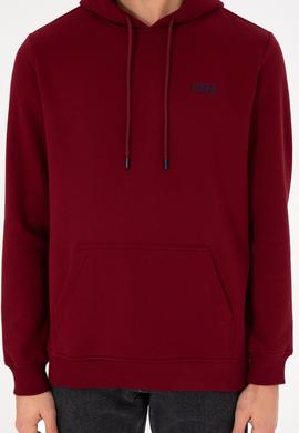 Erkek Kapüşonlu Bordo Basic Şardonlu Sweatshirt - 50295176019