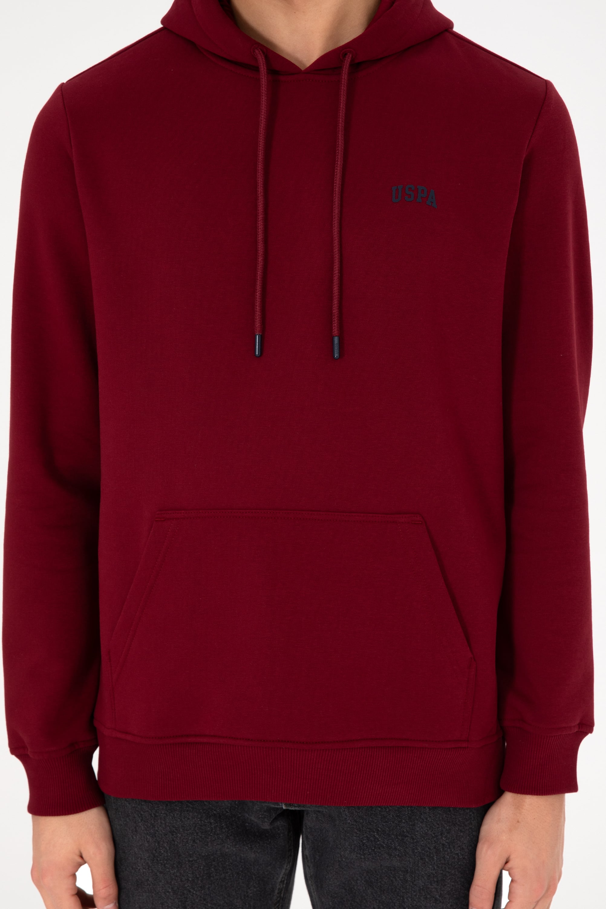 Erkek Kapüşonlu Bordo Basic Şardonlu Sweatshirt