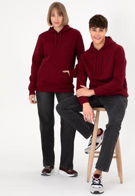 Erkek Kapüşonlu Bordo Basic Şardonlu Sweatshirt - 50295176019