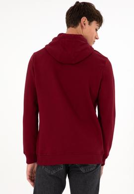 Erkek Kapüşonlu Bordo Basic Şardonlu Sweatshirt - 50295176019