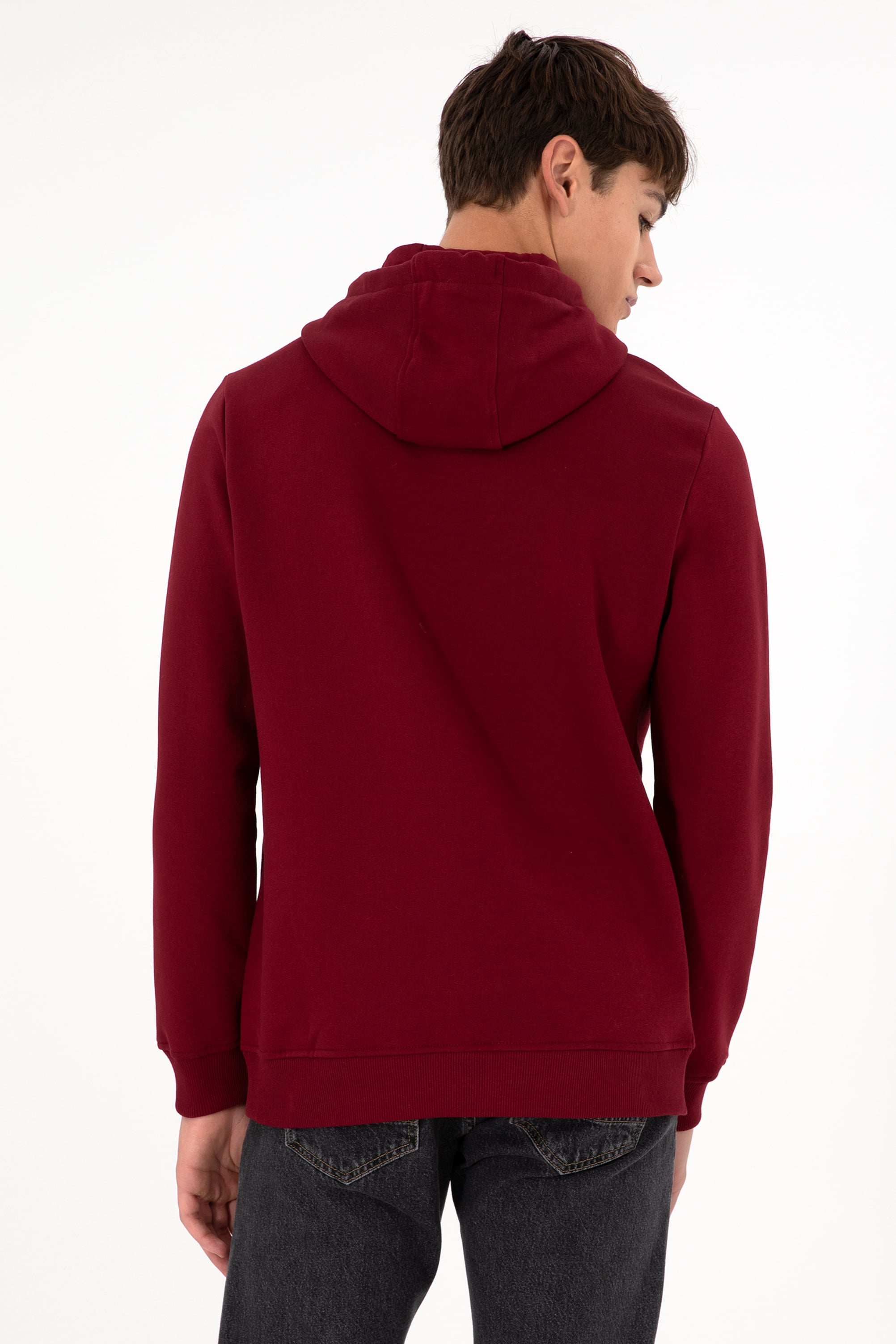 Erkek Kapüşonlu Bordo Basic Şardonlu Sweatshirt