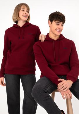 Erkek Kapüşonlu Bordo Basic Şardonlu Sweatshirt - 50295176019
