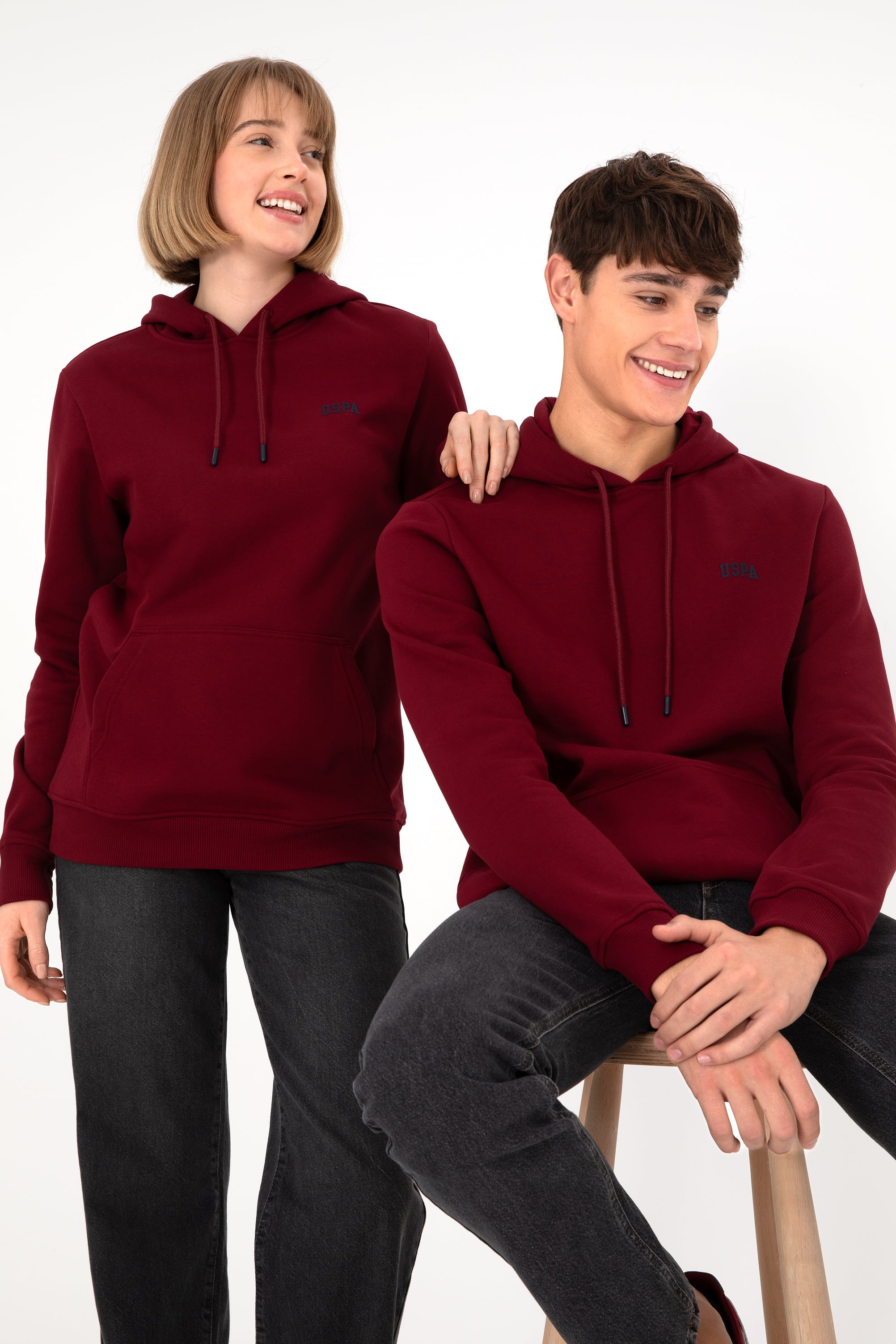 Erkek Kapüşonlu Bordo Basic Şardonlu Sweatshirt - Image 3