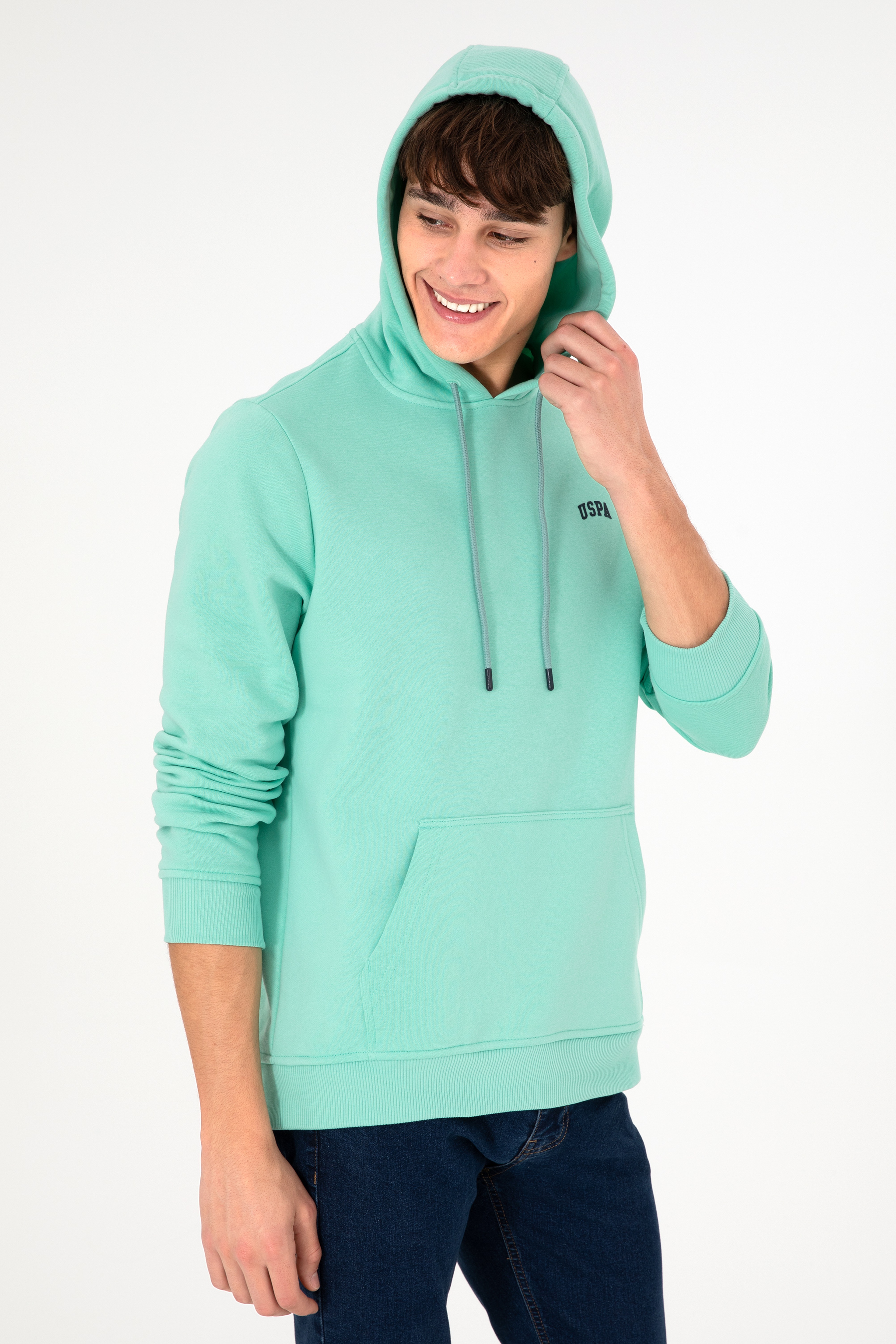 Erkek Kapüşonlu Mint Basic Şardonlu Sweatshirt - Image 1