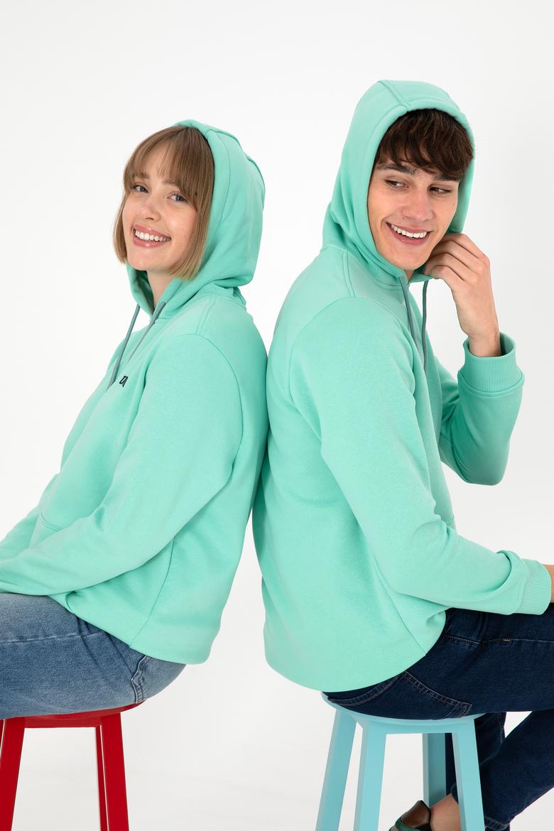 Erkek Kapüşonlu Mint Basic Şardonlu Sweatshirt