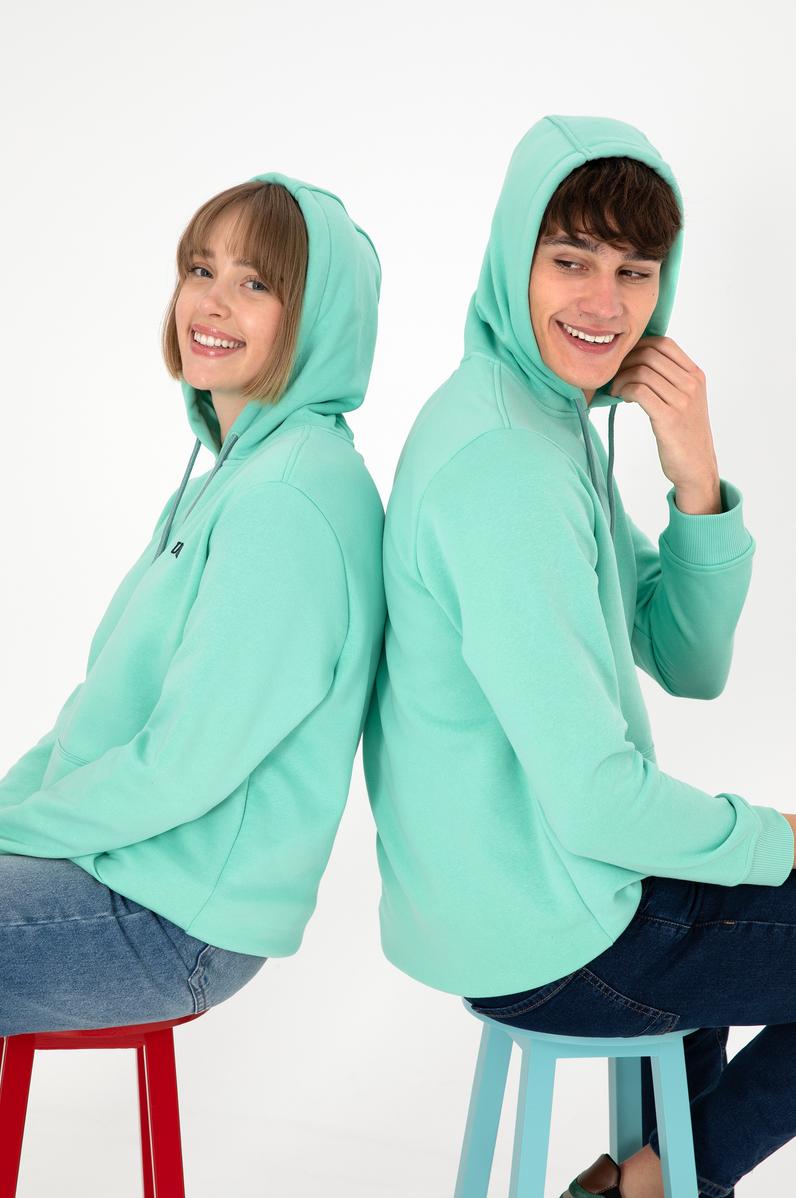 Erkek Kapüşonlu Mint Basic Şardonlu Sweatshirt