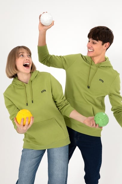 Erkek Kapüşonlu Fıstık Yeşili Basic Şardonlu Sweatshirt