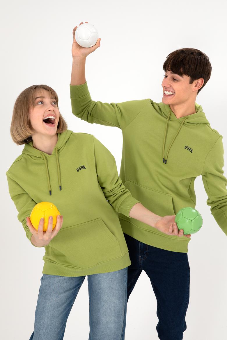 Erkek Kapüşonlu Fıstık Yeşili Basic Şardonlu Sweatshirt