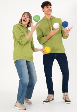 Erkek Kapüşonlu Fıstık Yeşili Basic Şardonlu Sweatshirt - 50295176154