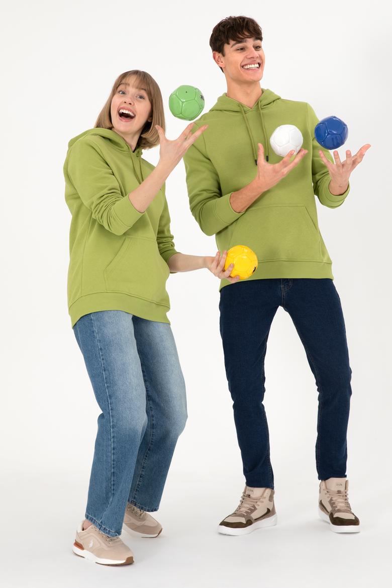 Erkek Kapüşonlu Fıstık Yeşili Basic Şardonlu Sweatshirt - 50295176154