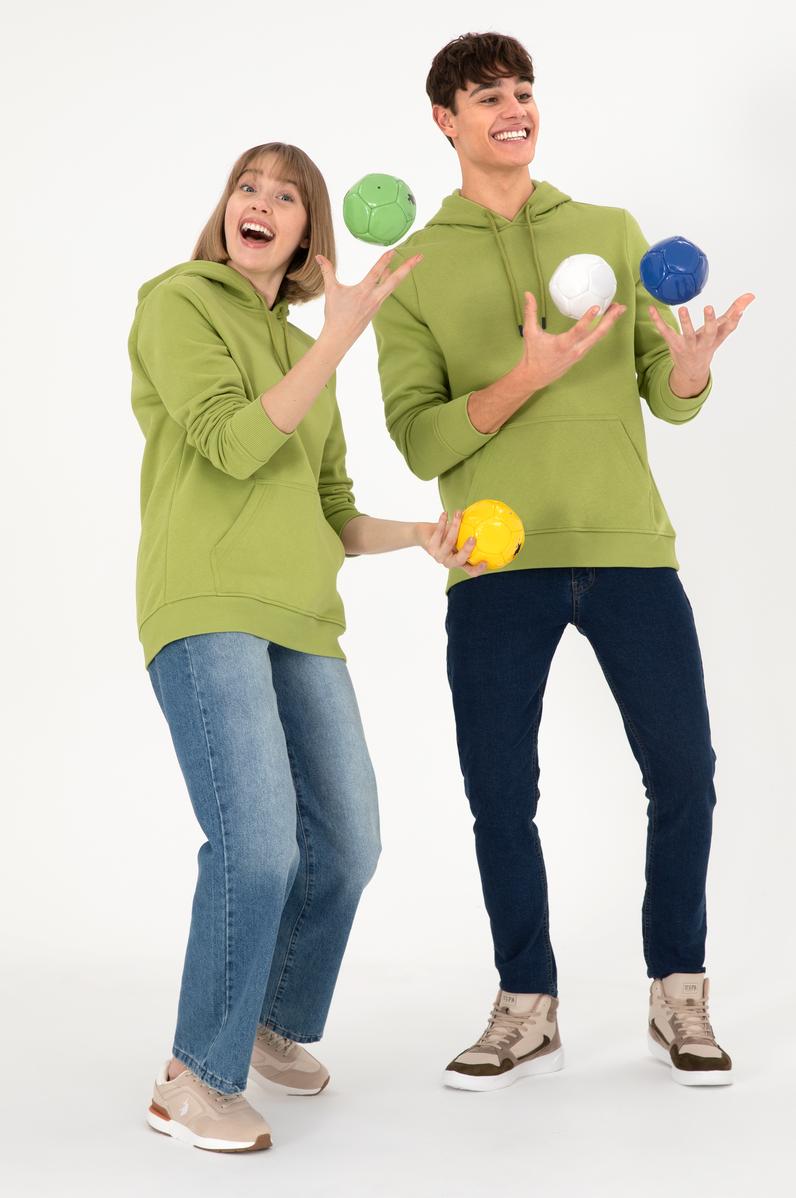 Erkek Kapüşonlu Fıstık Yeşili Basic Şardonlu Sweatshirt