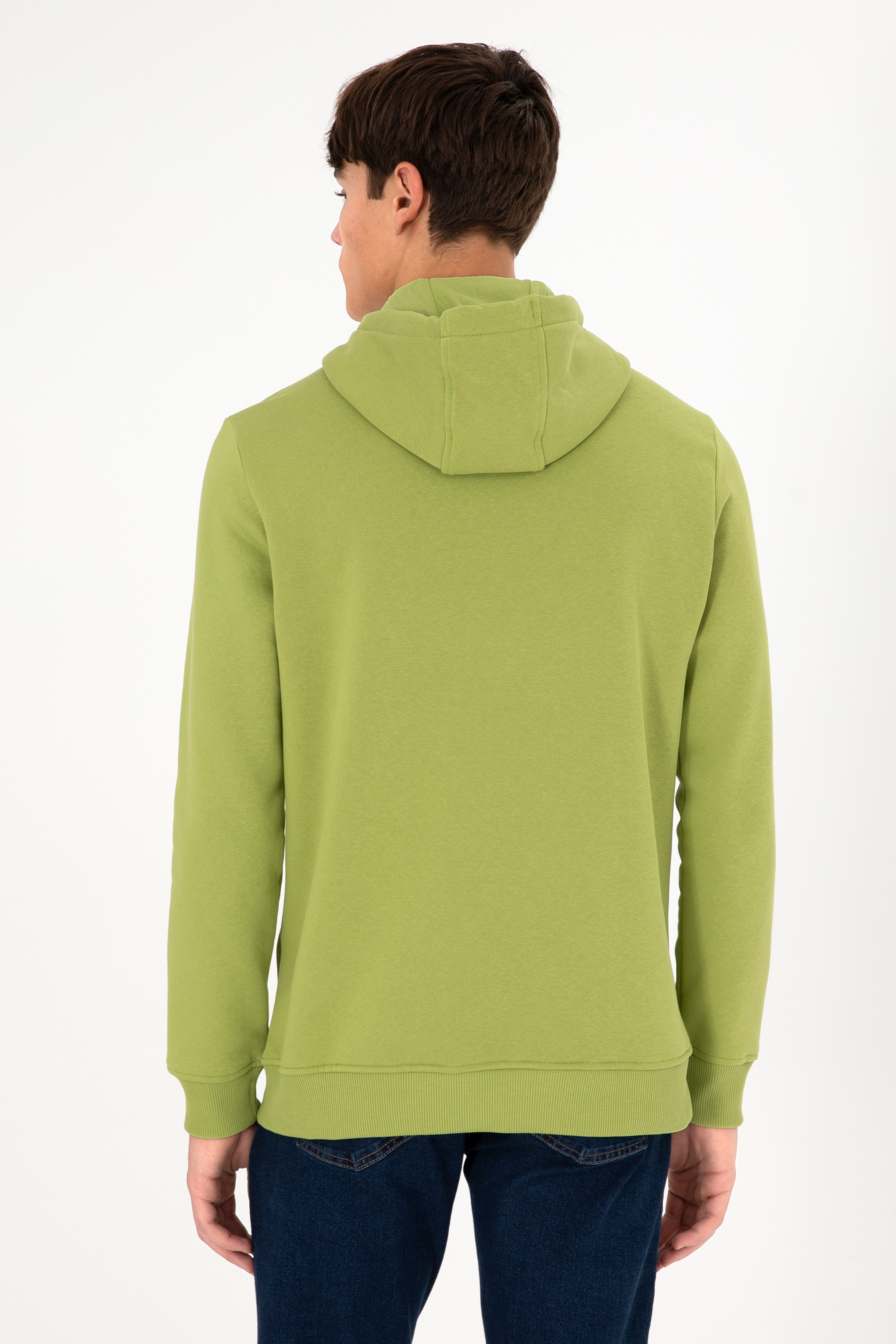 Erkek Kapüşonlu Fıstık Yeşili Basic Şardonlu Sweatshirt - Image 6