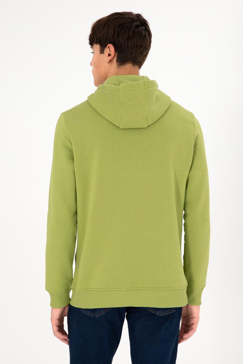 Erkek Kapüşonlu Fıstık Yeşili Basic Şardonlu Sweatshirt - 50295176154