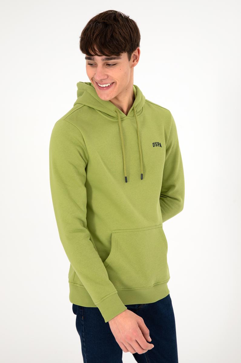 Erkek Kapüşonlu Fıstık Yeşili Basic Şardonlu Sweatshirt