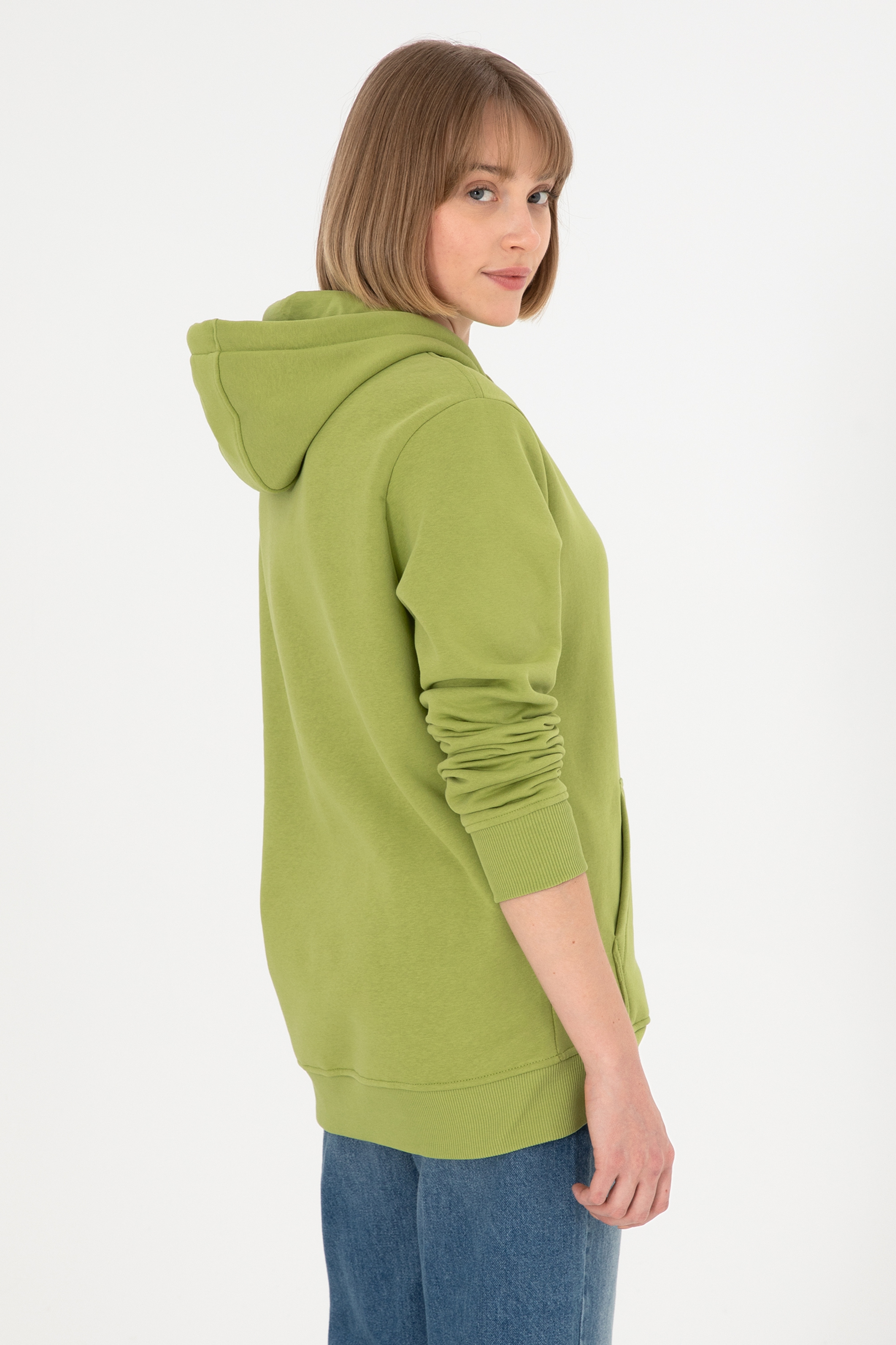 Erkek Kapüşonlu Fıstık Yeşili Basic Şardonlu Sweatshirt - Image 5