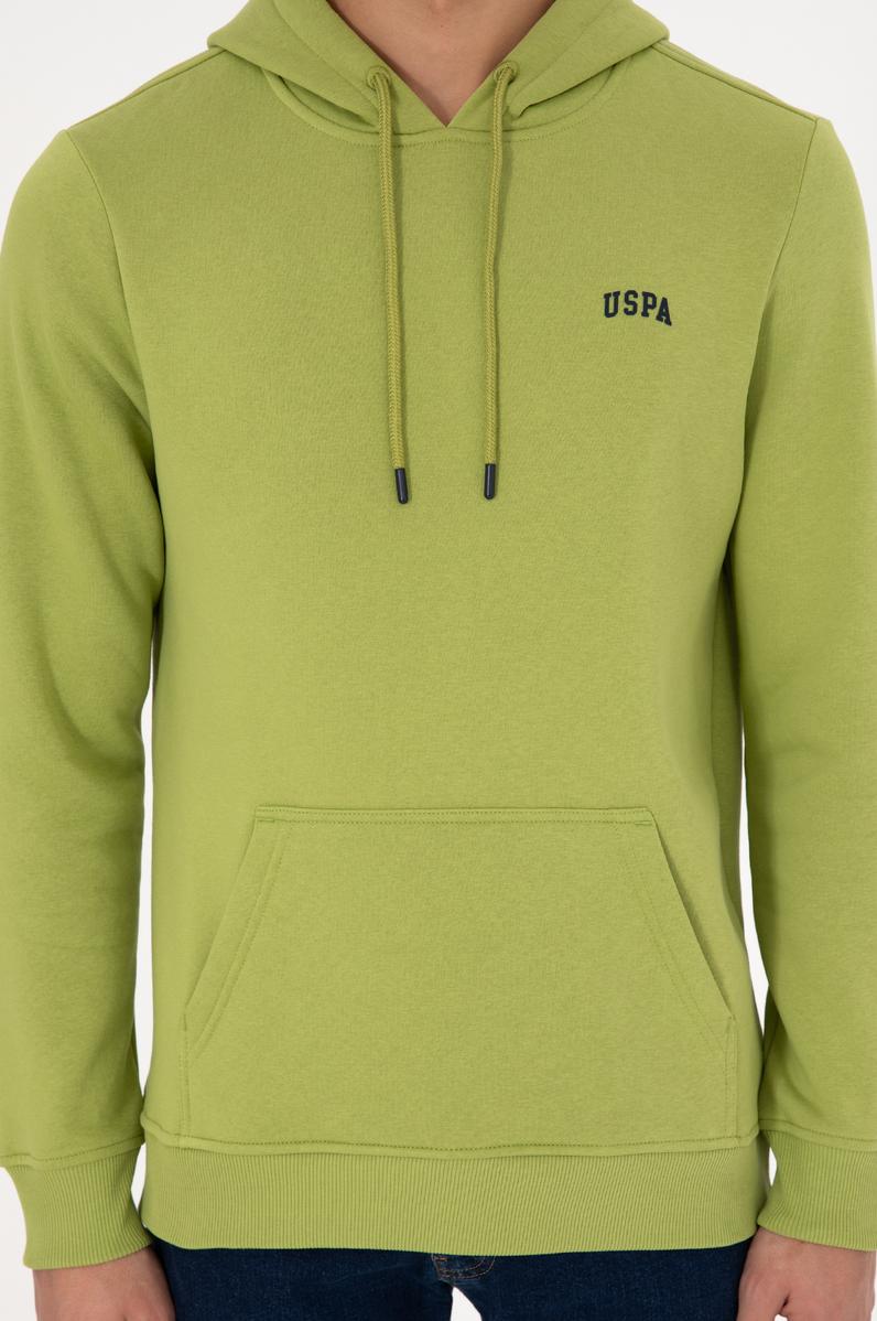 Erkek Kapüşonlu Fıstık Yeşili Basic Şardonlu Sweatshirt