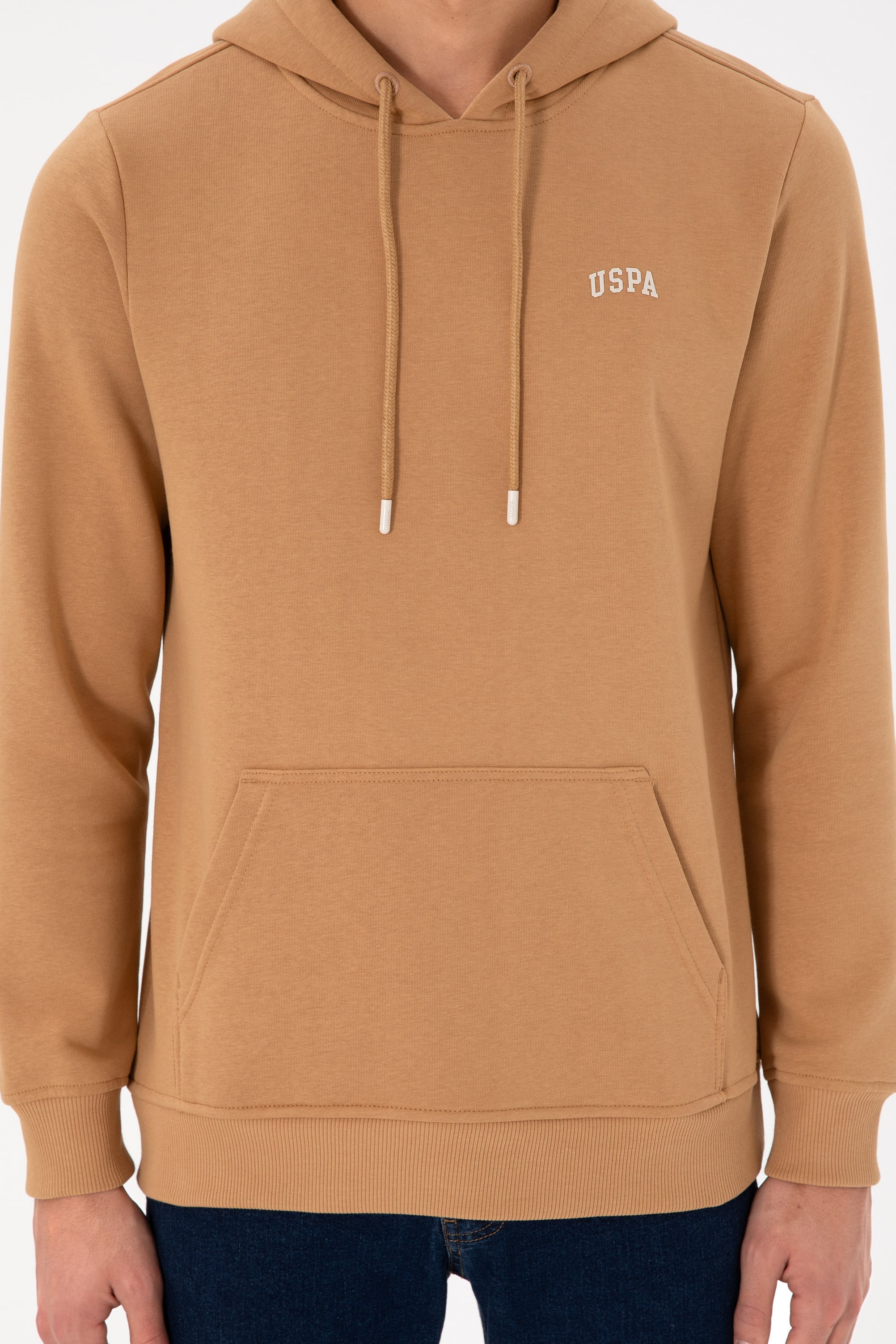 Erkek Kapüşonlu Camel Basic Şardonlu Sweatshirt